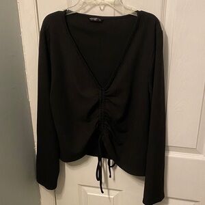 Shein Black Gathered Front V-Neck Blouse